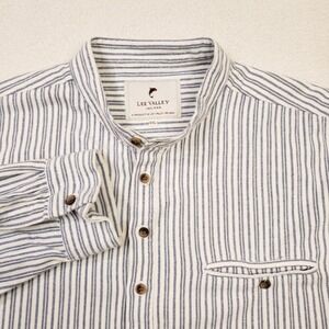 Lee‎ Valley Grandfather Shirt Mens XXL White Blue Striped Cotton Ireland Made